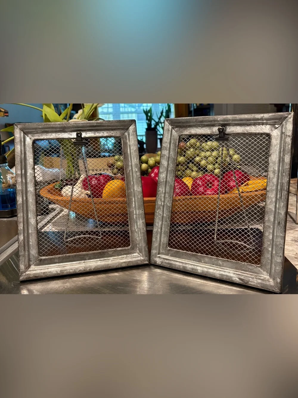 Set of 2 Galvanized Metal Mesh Photo Frame - Silver